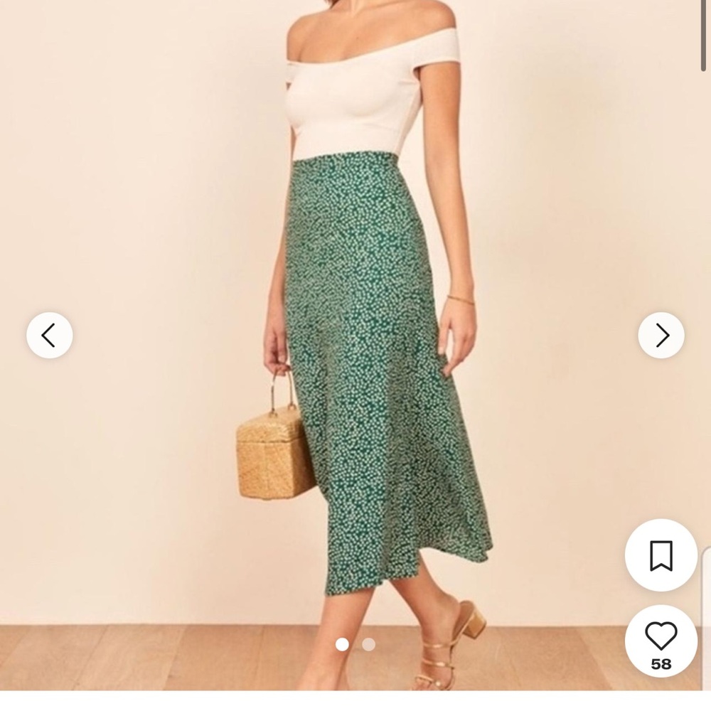 Reformation Green Patterned A-Line Skirt